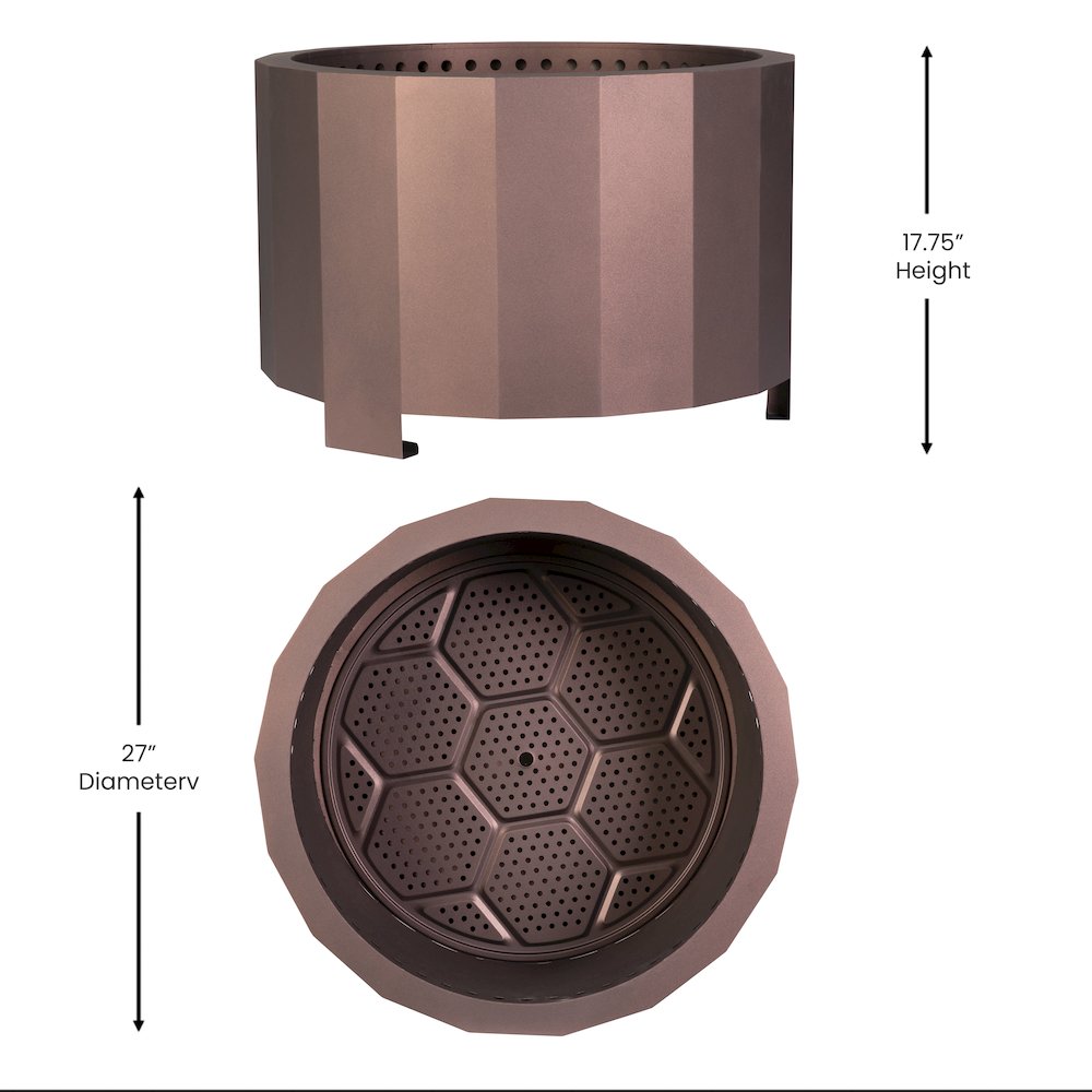 27 inch Smokeless Outdoor Firepit, Natural Wood, Bronze. Picture 6