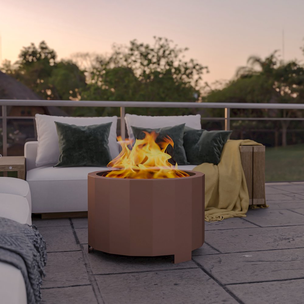 27 inch Smokeless Outdoor Firepit, Natural Wood, Bronze. Picture 2