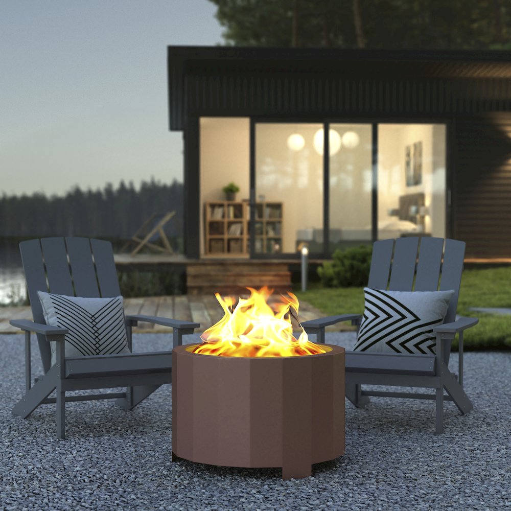 27 inch Smokeless Outdoor Firepit, Natural Wood, Bronze. Picture 7
