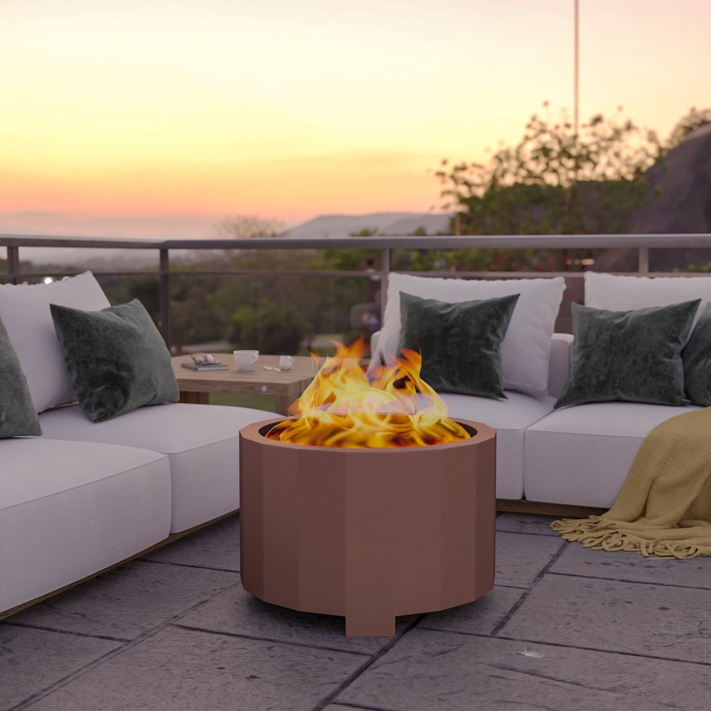 27 inch Smokeless Outdoor Firepit, Natural Wood, Bronze. Picture 8