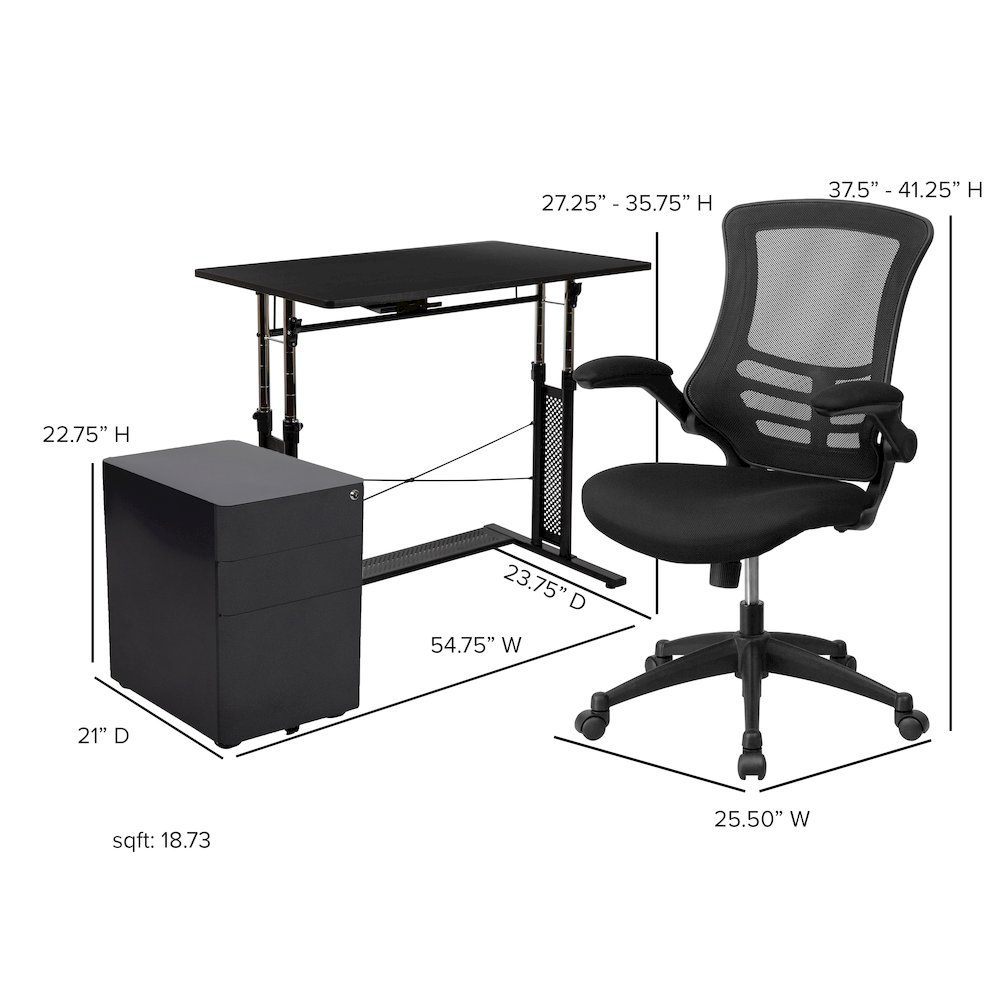 Work From Home Kit - Adjustable Computer Desk, Ergonomic Mesh Office Chair and Locking Mobile Filing Cabinet with Side Handles. Picture 2