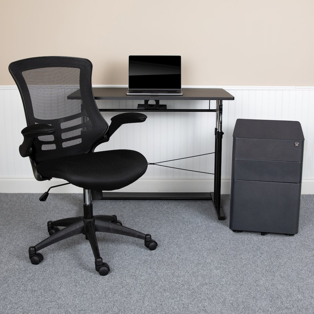 Work From Home Kit - Adjustable Computer Desk, Ergonomic Mesh Office Chair and Locking Mobile Filing Cabinet with Side Handles. Picture 9