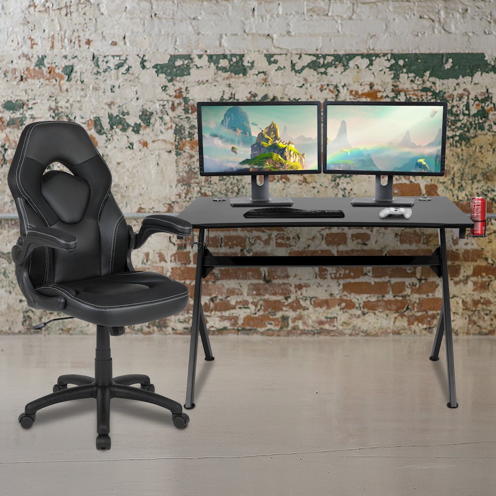 Black Gaming Desk and Black Racing Chair Set. Picture 2