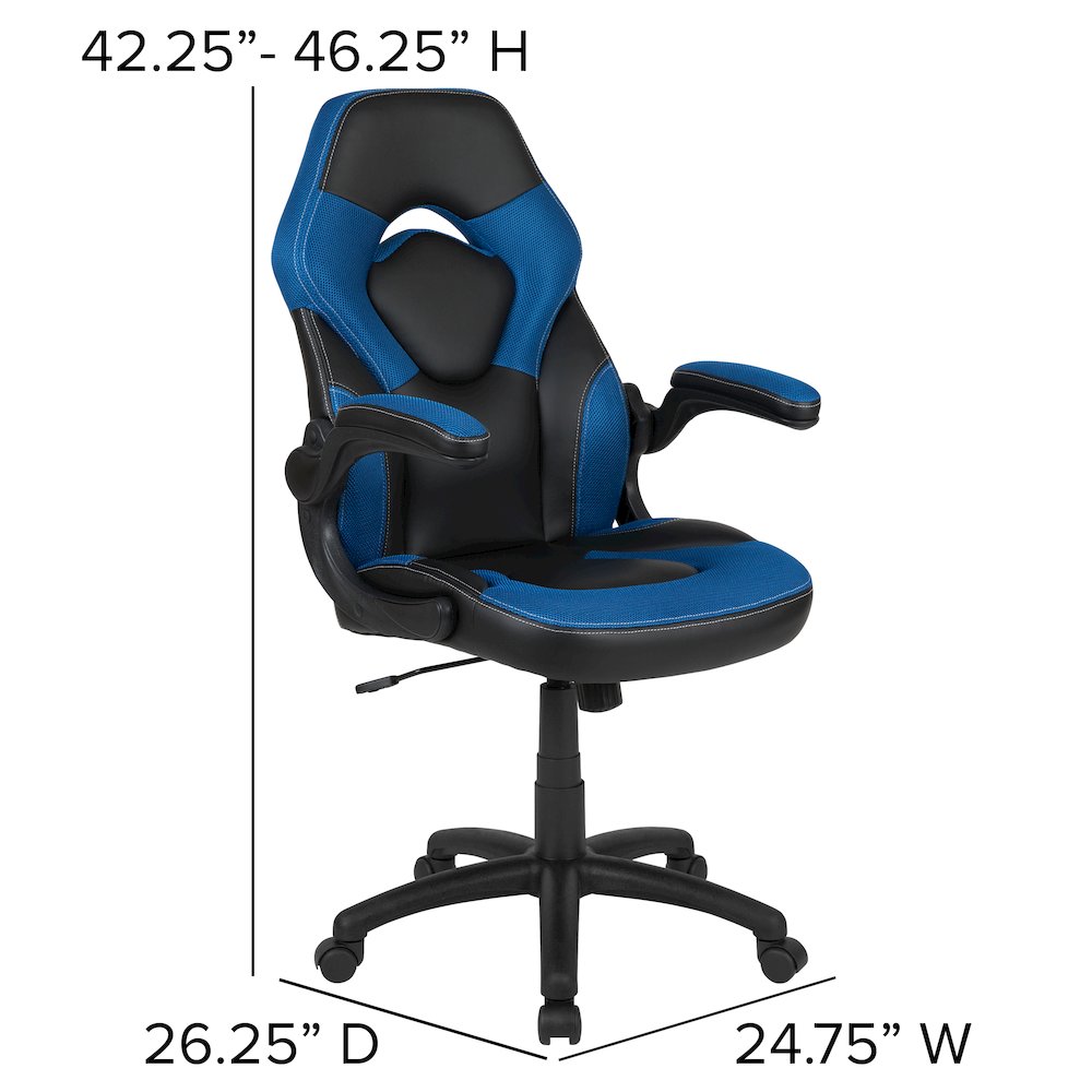 Black Gaming Desk and Blue and Black Racing Chair Set. Picture 6