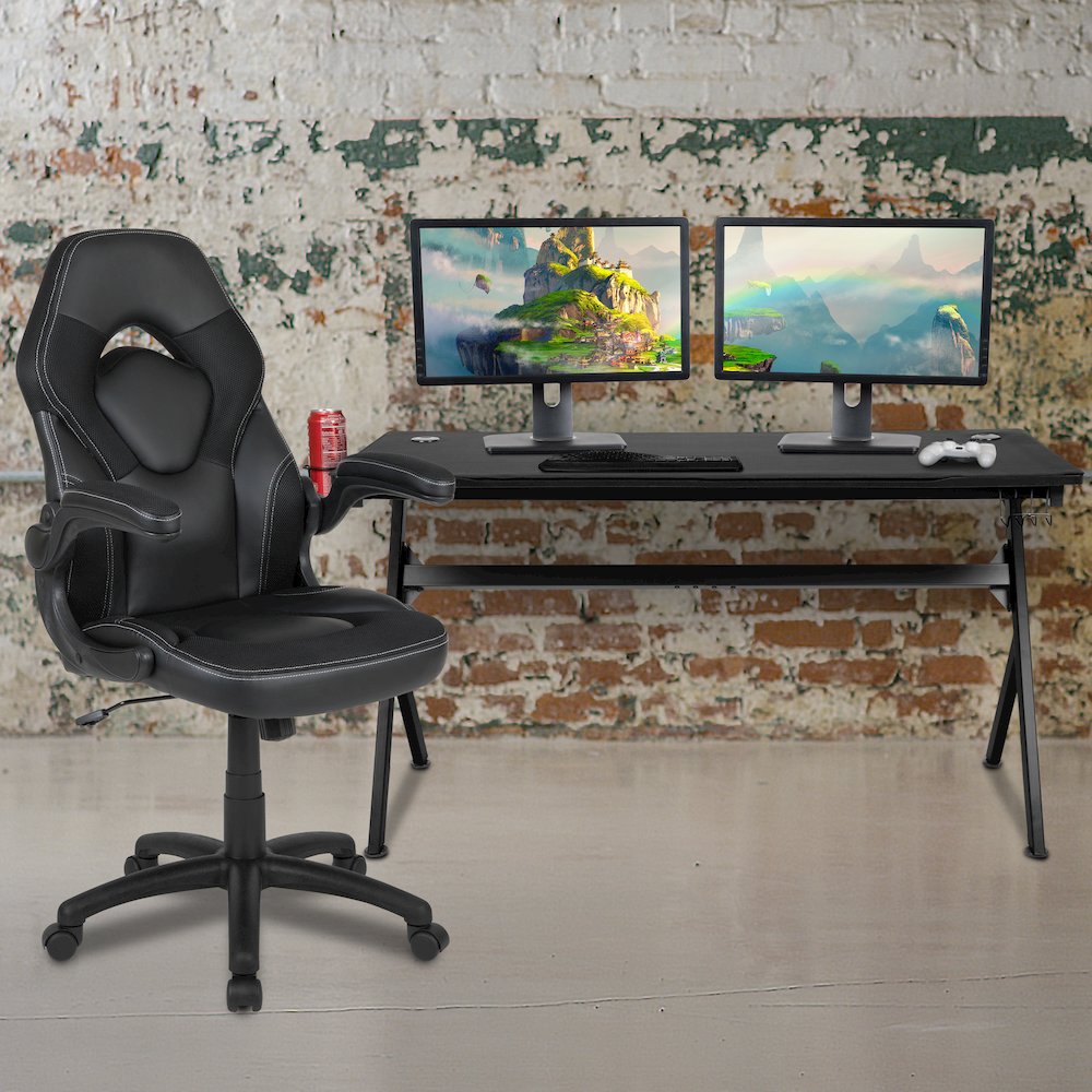 Gaming Desk and Black Racing Chair Set. Picture 2