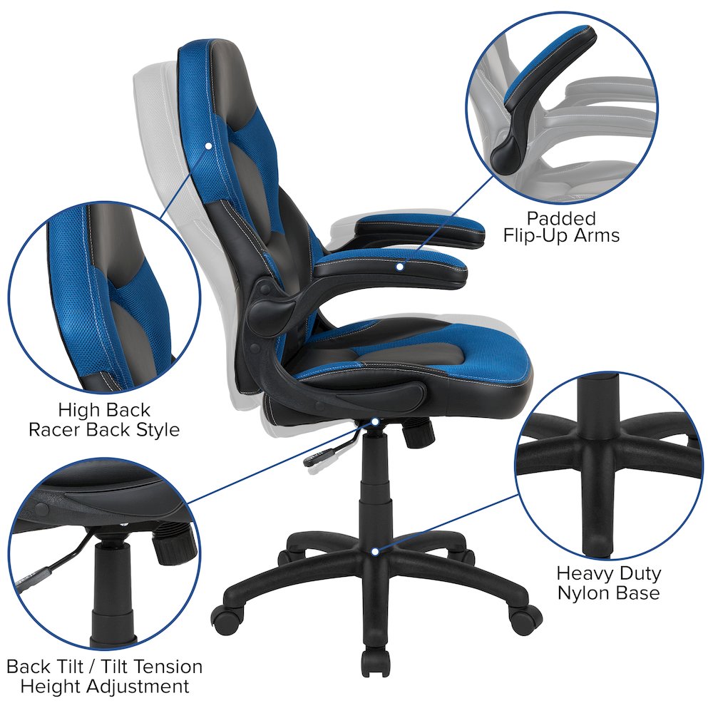 Gaming Desk and Blue/Black Racing Chair Set. Picture 5