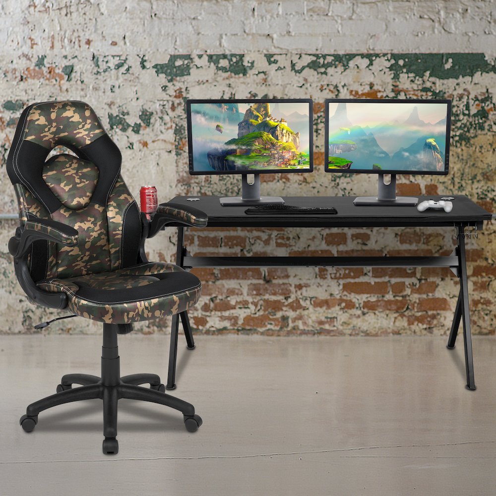 Gaming Desk and Camouflage/Black Racing Chair Set. Picture 2