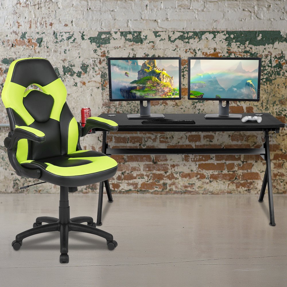Gaming Desk and Green/Black Racing Chair Set. Picture 2