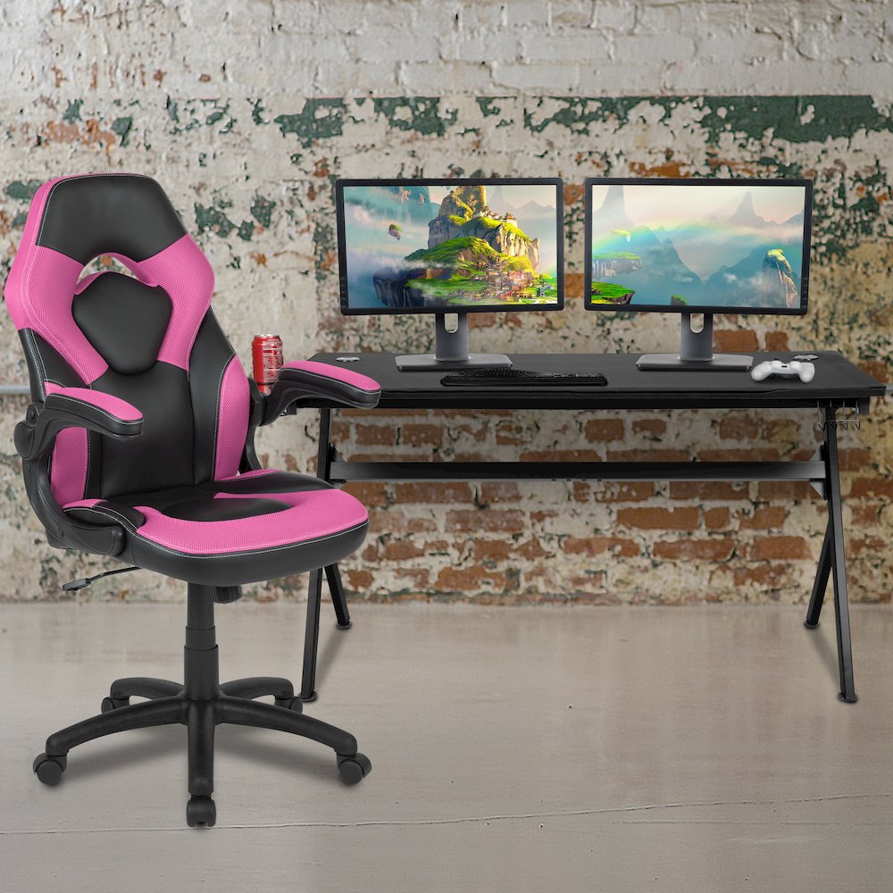 Gaming Desk and Pink/Black Racing Chair Set. Picture 2