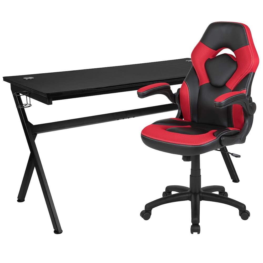 Gaming Desk and Red/Black Racing Chair Set. Picture 1