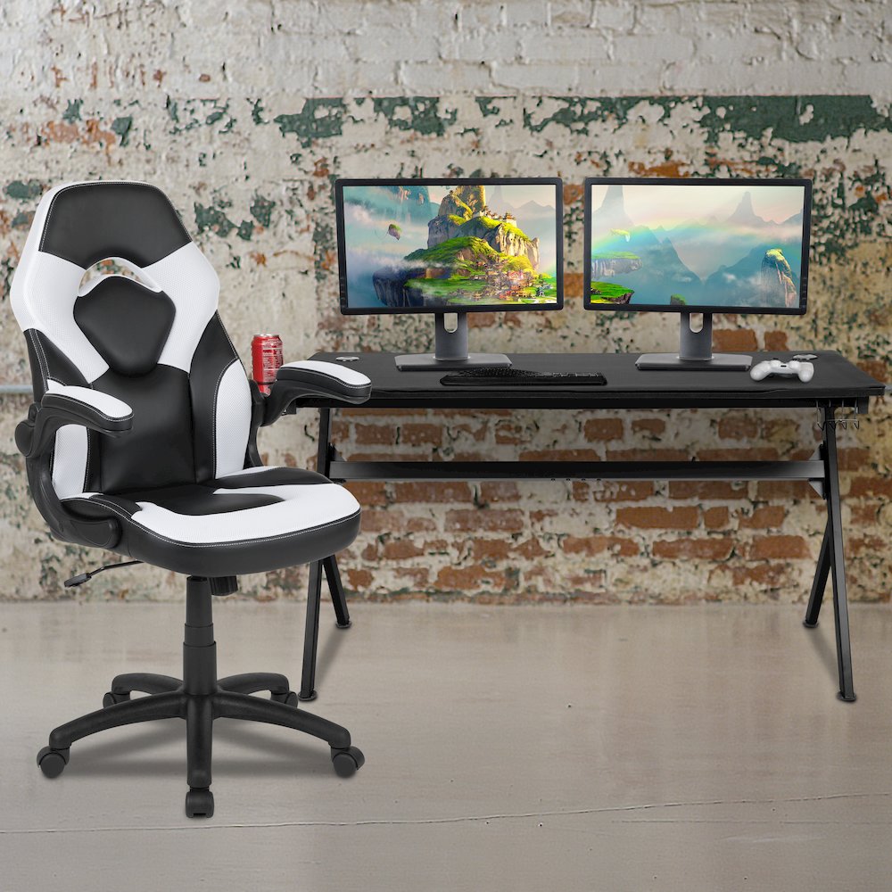 Gaming Desk and White/Black Racing Chair Set. Picture 2