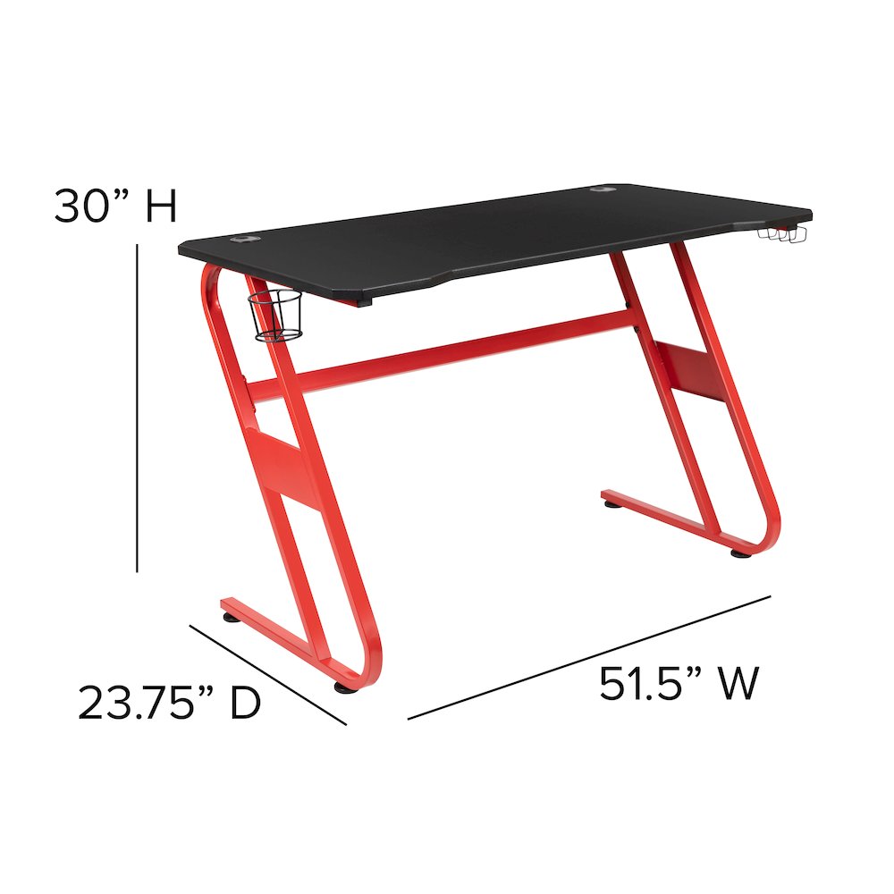 Red Gaming Desk and Black Racing Chair Set with Cup Holder and Headphone Hook. Picture 7