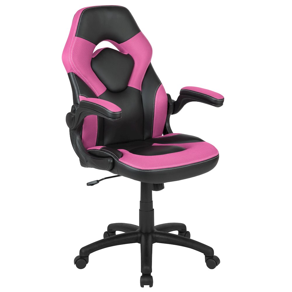 Red Gaming Desk and Pink/Black Racing Chair Set. Picture 9