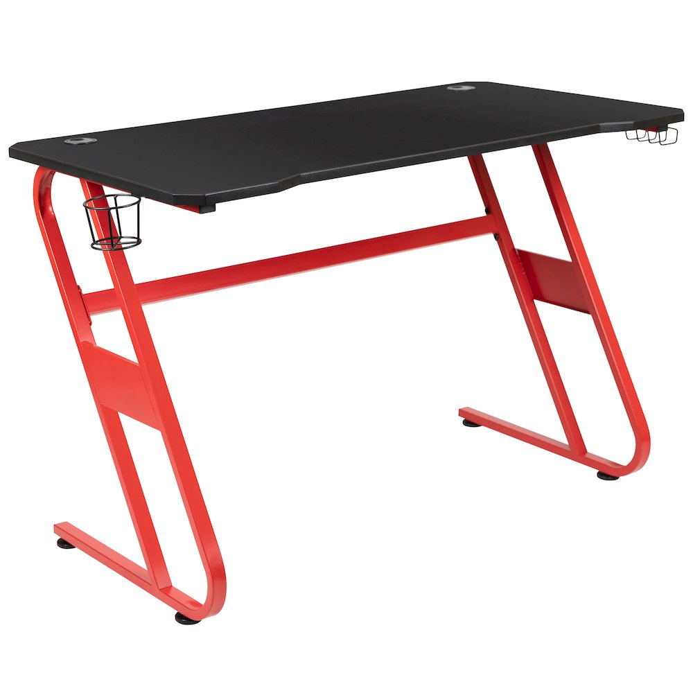 Red Gaming Desk and Pink/Black Racing Chair Set. Picture 10