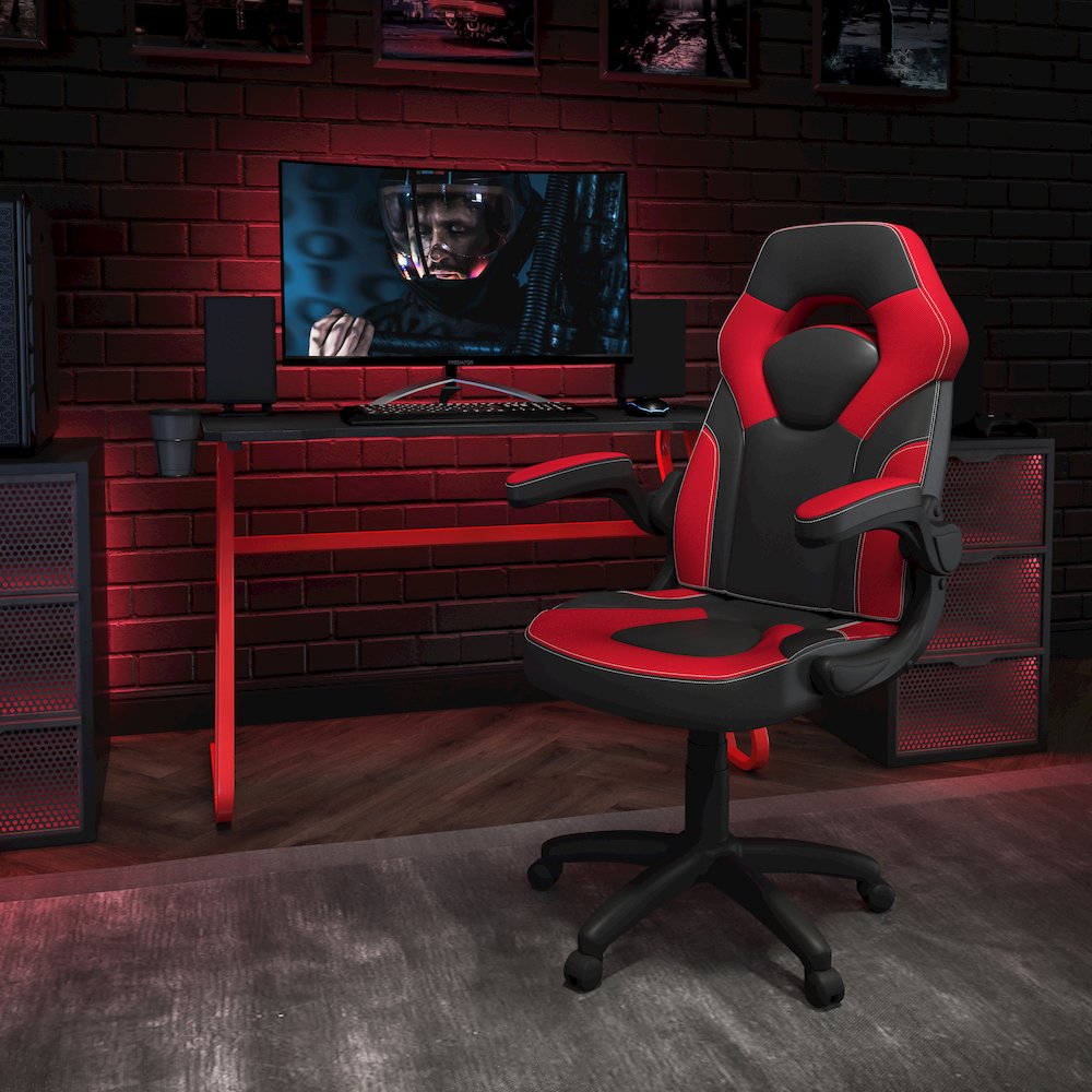 Red Gaming Desk and Red/Black Racing Chair Set. Picture 2
