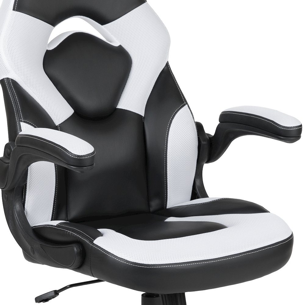 Red Gaming Desk and White/Black Racing Chair Set. Picture 8
