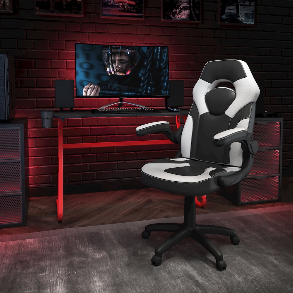 Red Gaming Desk and White/Black Racing Chair Set. Picture 2
