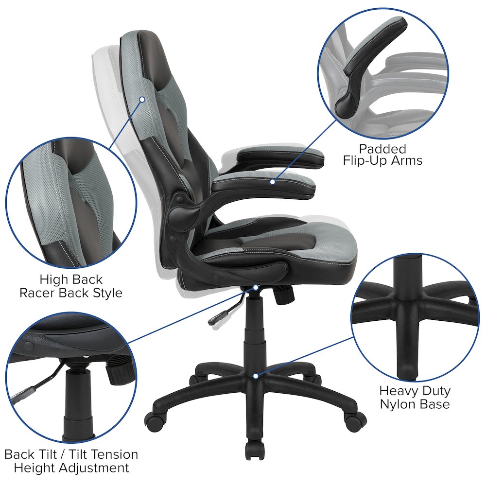 Black Gaming Desk and Gray/Black Racing Chair Set. Picture 4