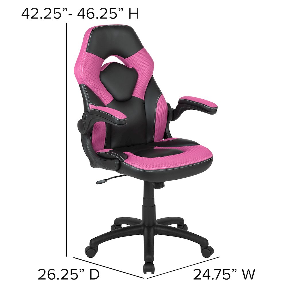 Black Gaming Desk and Pink/Black Racing Chair Set. Picture 6