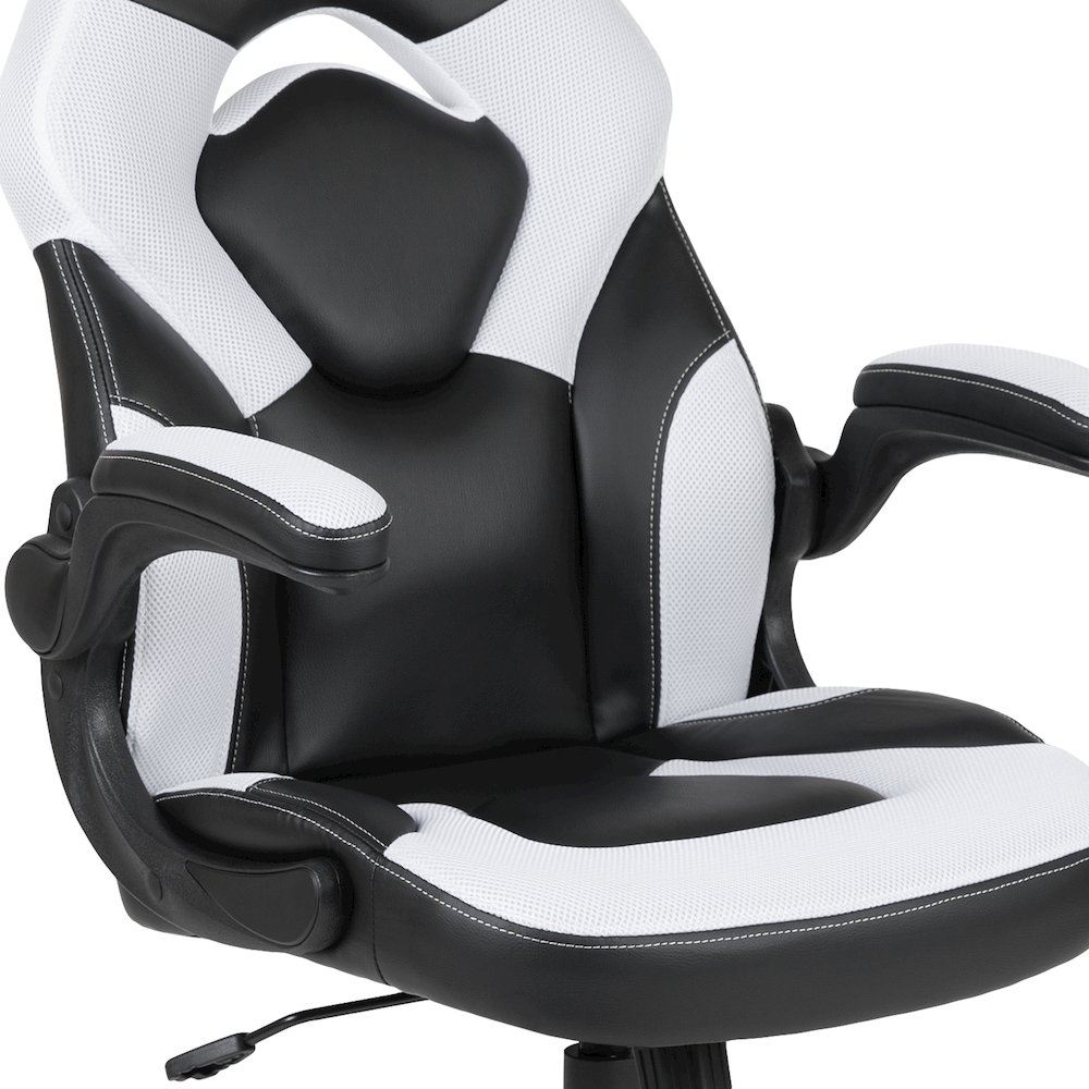 Black Gaming Desk and White/Black Racing Chair Set. Picture 11