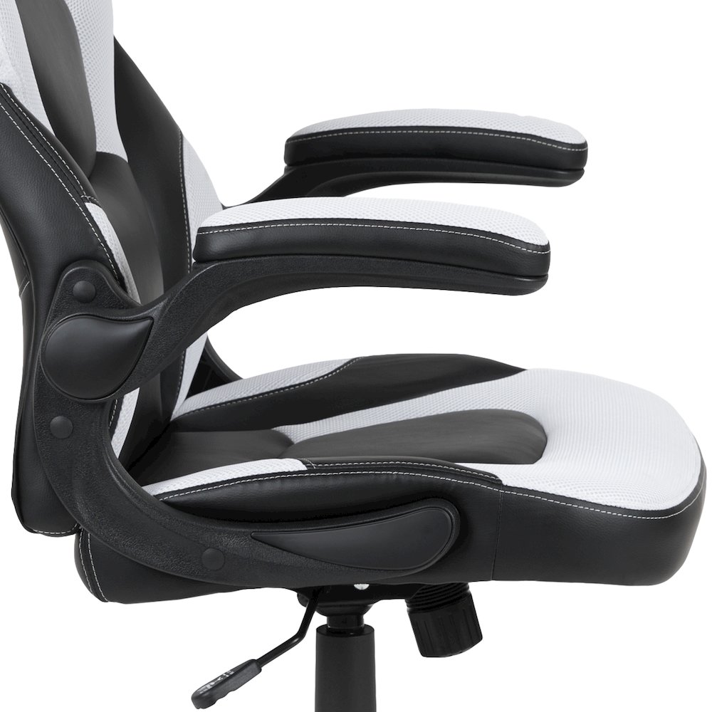 Black Gaming Desk and White/Black Racing Chair Set. Picture 8