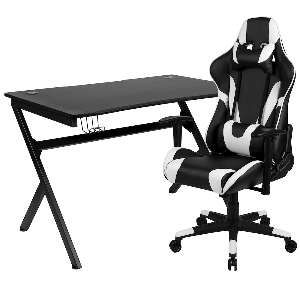 Black Gaming Desk and Black Reclining Gaming Chair Set. Picture 1