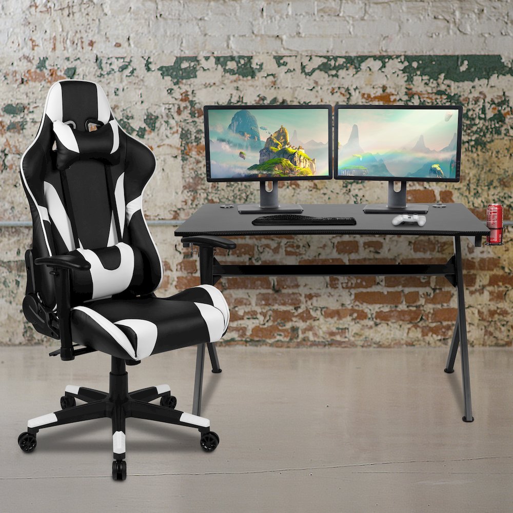Black Gaming Desk and Black Reclining Gaming Chair Set. Picture 2