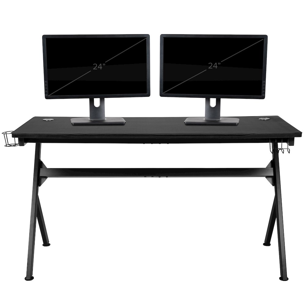 Gaming Desk and Blue/Black Reclining Gaming Chair Set. Picture 8