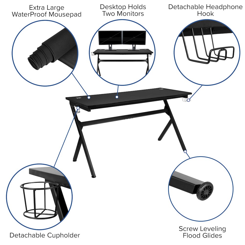 Gaming Desk and Blue/Black Reclining Gaming Chair Set. Picture 5