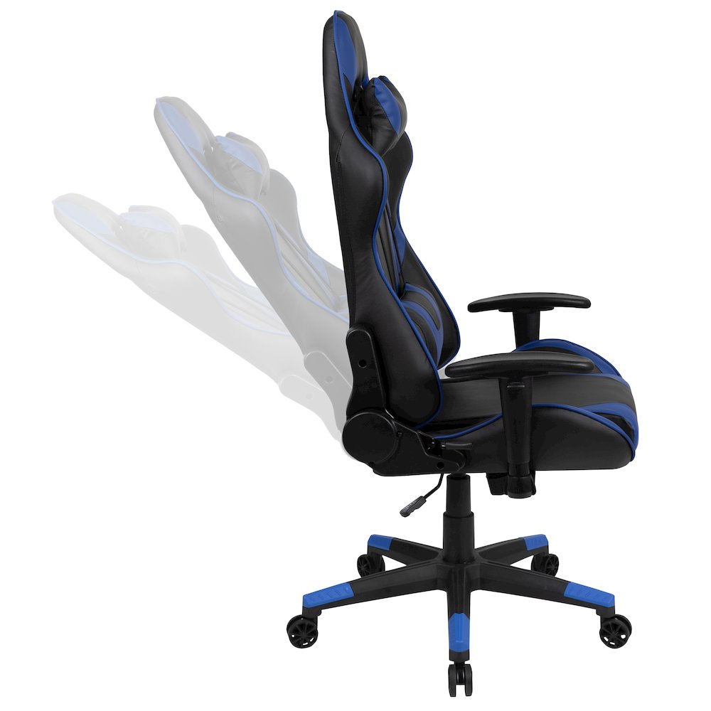 Gaming Desk and Blue/Black Reclining Gaming Chair Set. Picture 11