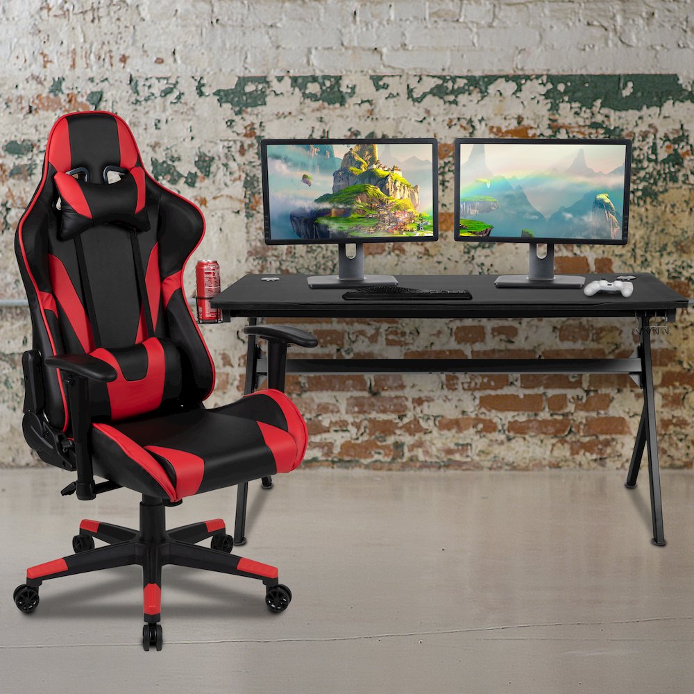 Gaming Desk and Red/Black Reclining Gaming Chair Set. Picture 2