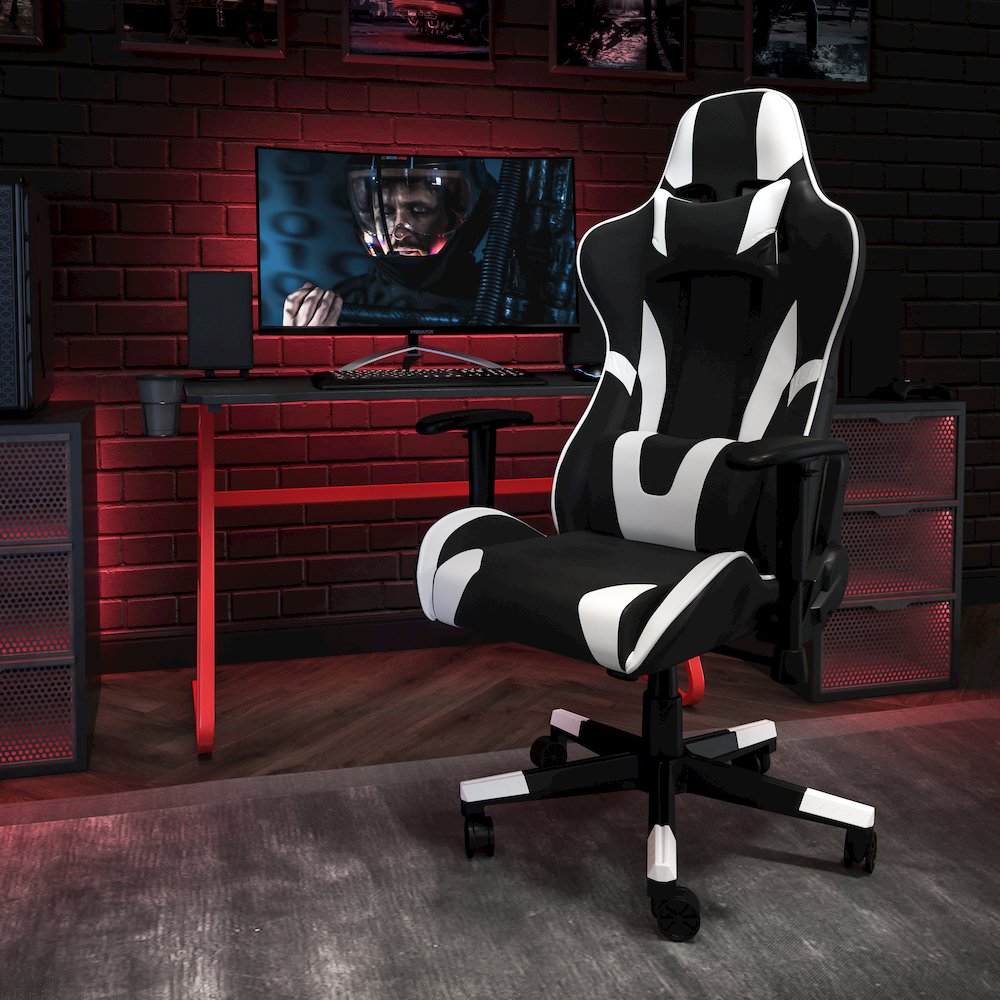 Red Gaming Desk and Black Reclining Gaming Chair Set. Picture 2