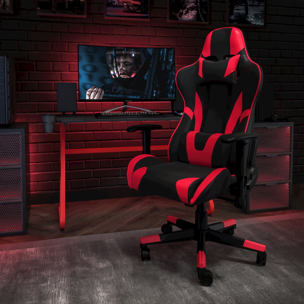 Red Gaming Desk and Red/Black Reclining Gaming Chair Set. Picture 2