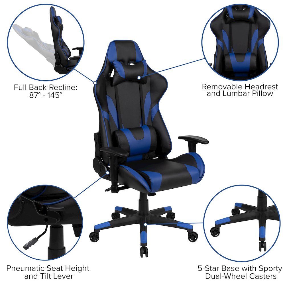 Black Gaming Desk and Blue Reclining Gaming Chair Set. Picture 4