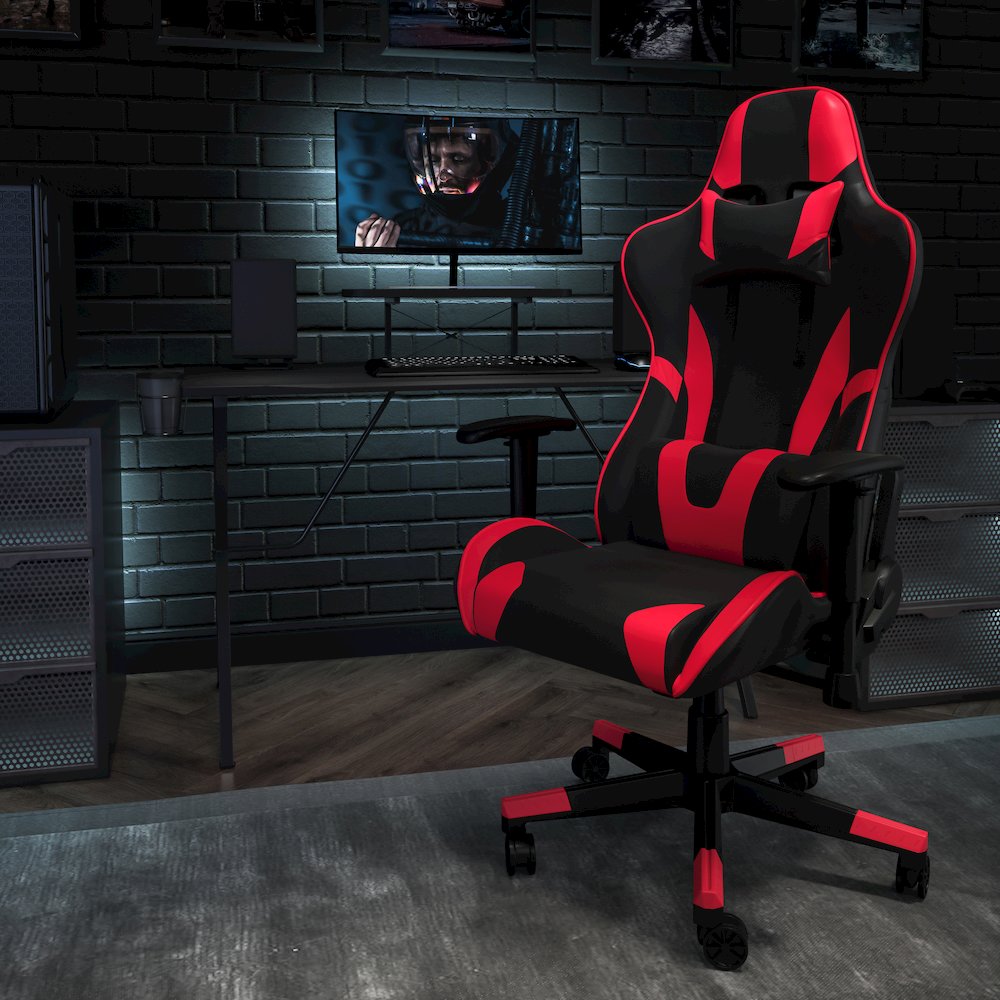 Black Gaming Desk and Red/Black Reclining Gaming Chair Set. Picture 2