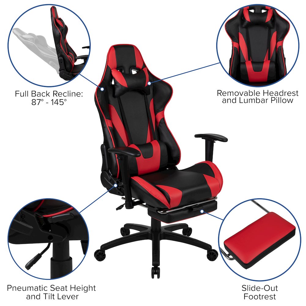 Black Gaming Desk and Red/Black Footrest Reclining Gaming Chair Set. Picture 5