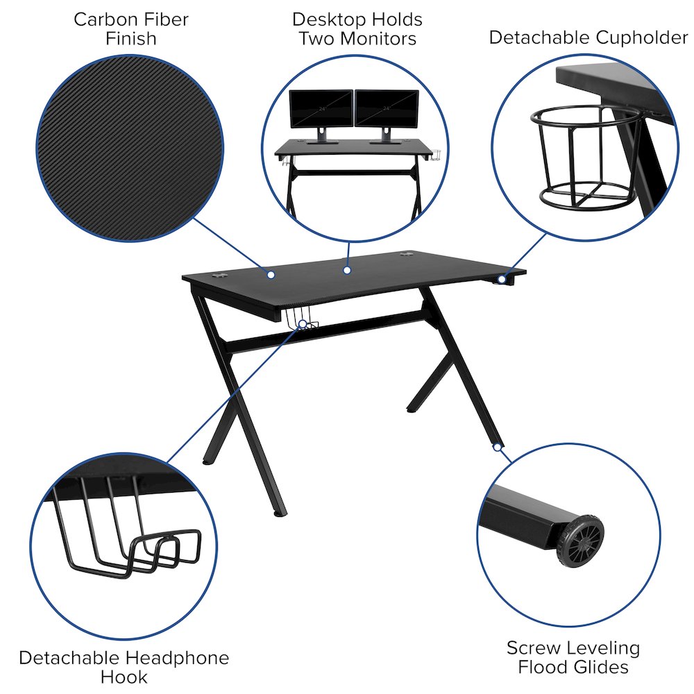 Black Gaming Desk and Red/Black Footrest Reclining Gaming Chair Set. Picture 4