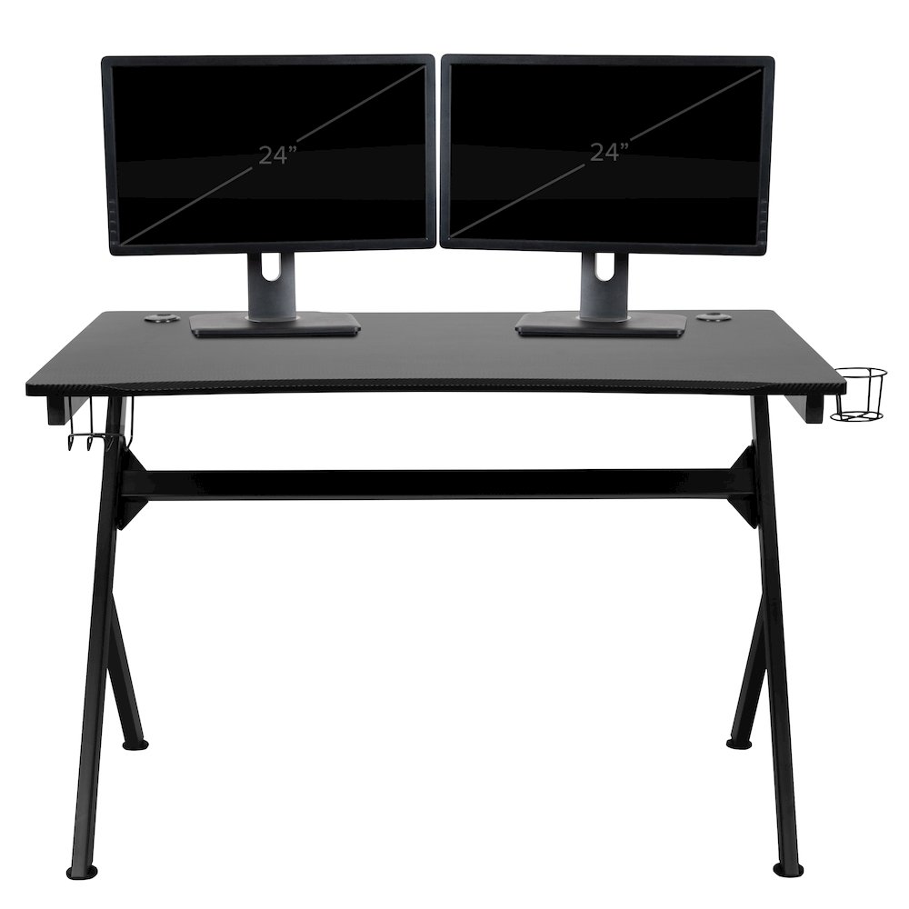 Black Gaming Desk and Red/Black Footrest Reclining Gaming Chair Set. Picture 11