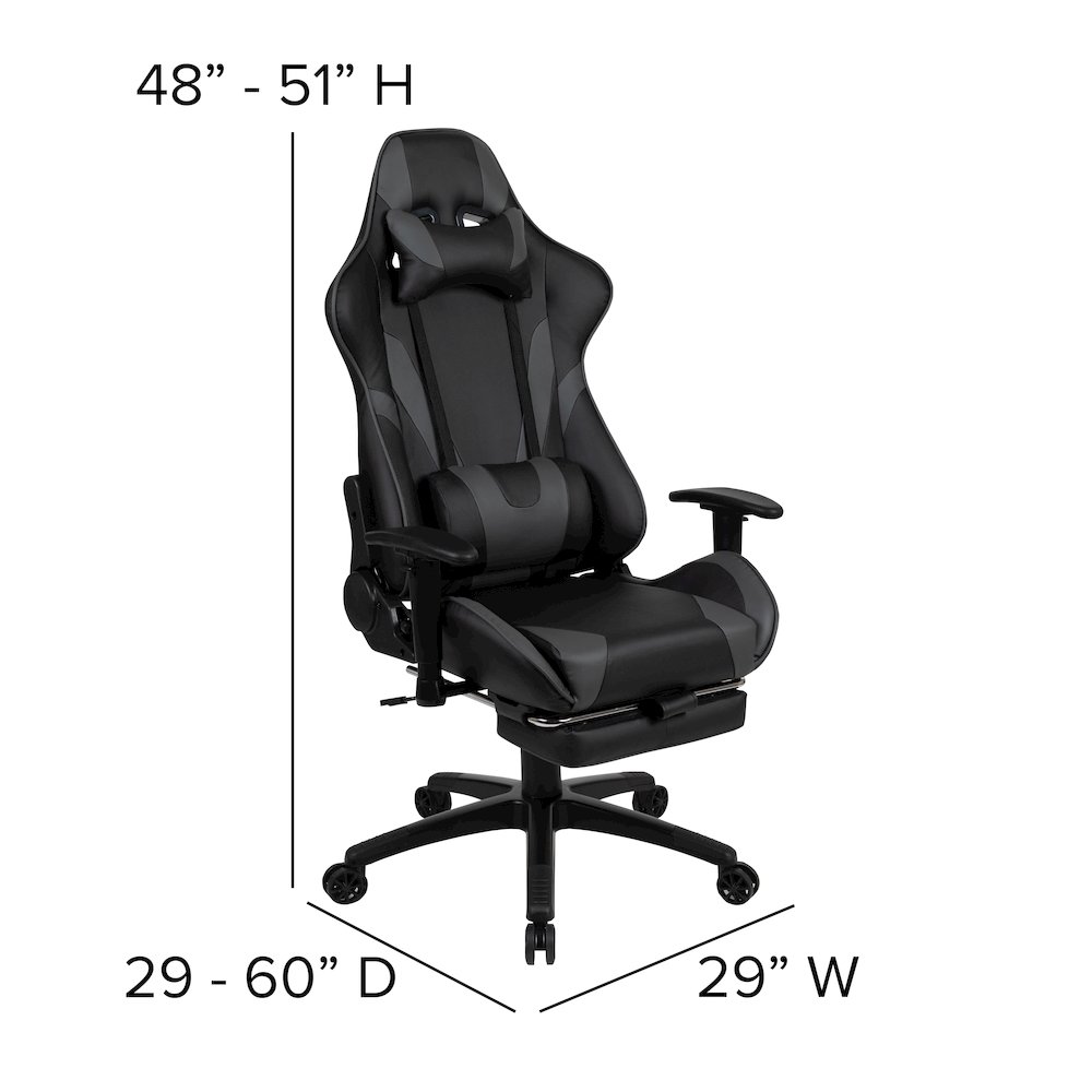 Red Gaming Desk with Cup Holder/Headphone Hook & Gray Reclining Gaming Chair. Picture 6