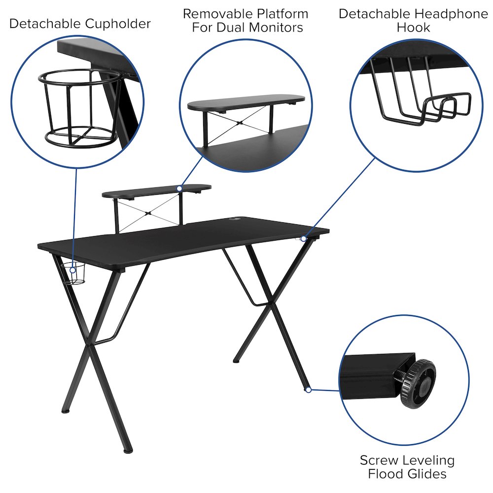 Black Gaming Desk and Black Footrest Reclining Gaming Chair Set. Picture 5
