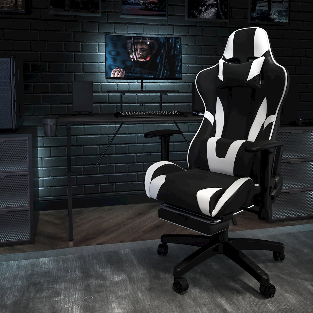 Black Gaming Desk and Black Footrest Reclining Gaming Chair Set. Picture 2