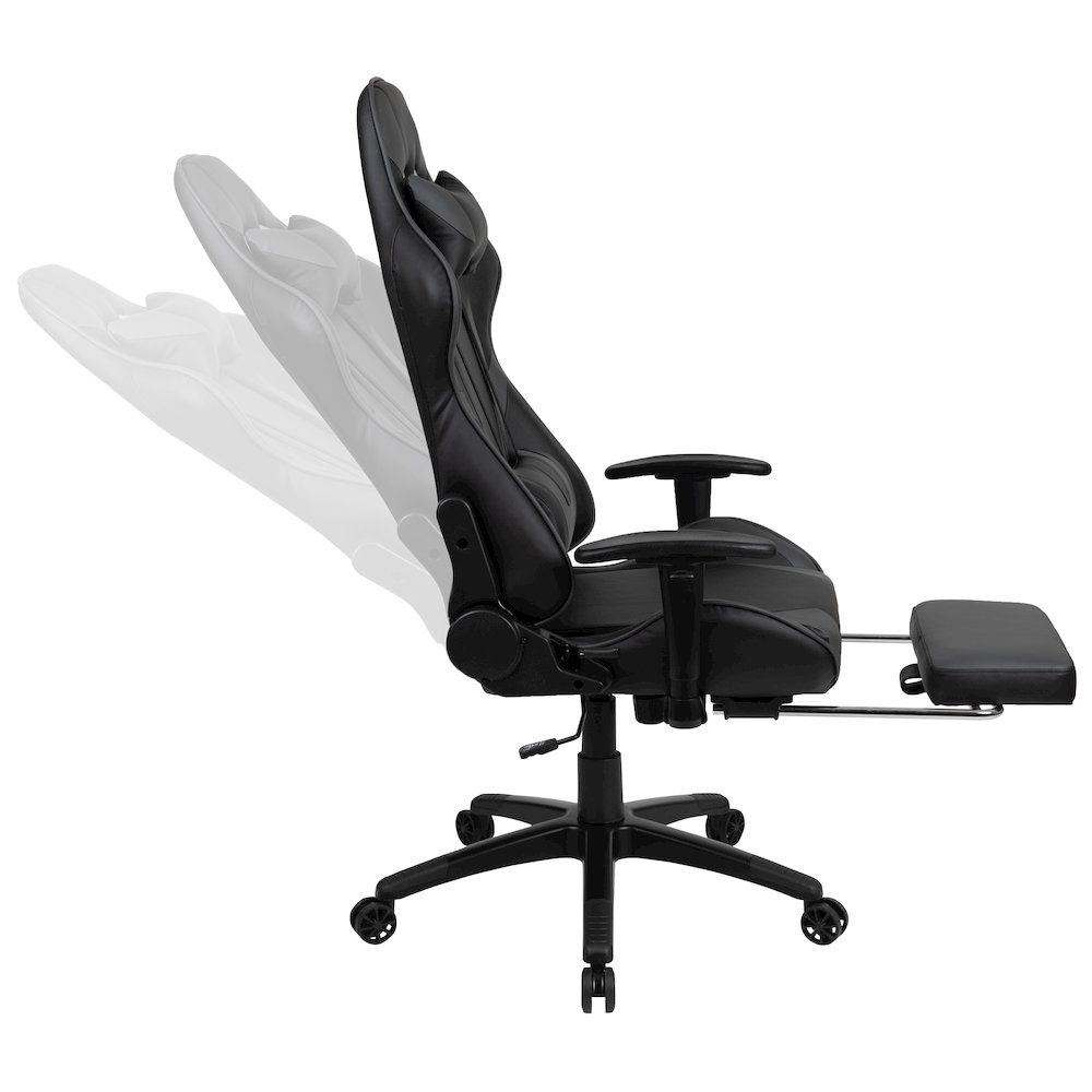 Black Gaming Desk/Headphone Hook and Monitor/Smartphone Stand, Gray Gaming Chair. Picture 8
