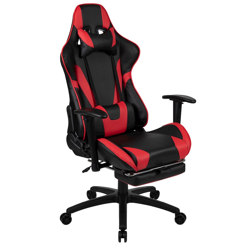 Black Gaming Desk and Red/Black Footrest Gaming Chair Set. Picture 9