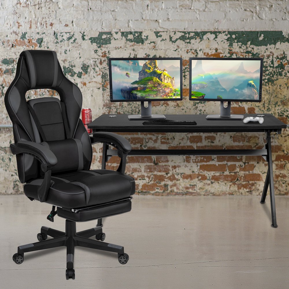 Gaming Desk/Headphone Hook/Removable Mousepad Top & Black Back/Arms Gaming Chair. Picture 2