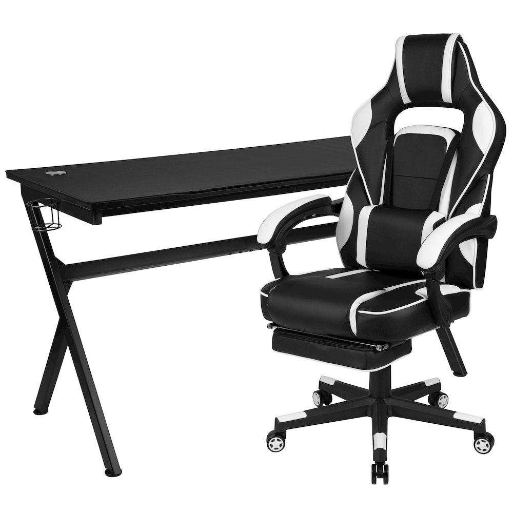 Gaming Desk/Headphone Hook/Removable Mousepad Top & White Back/Arms Gaming Chair. Picture 1