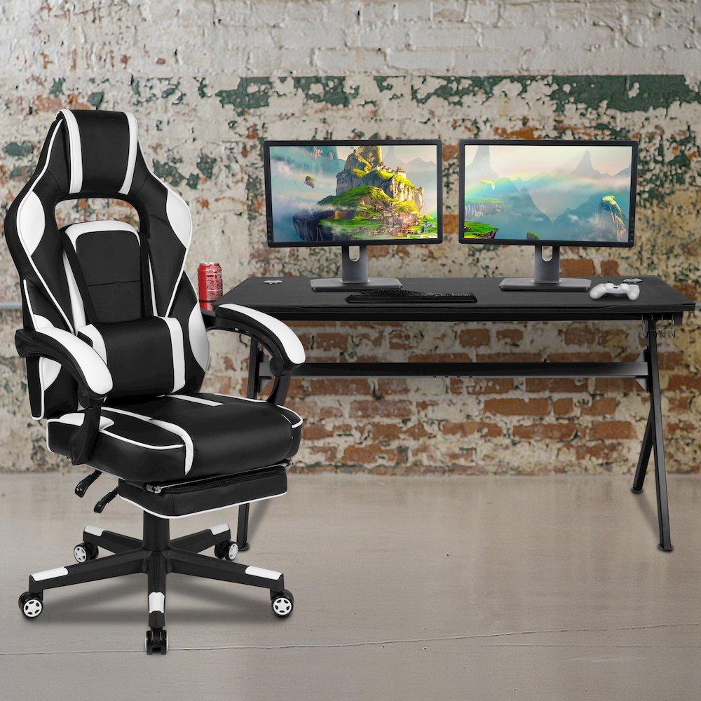 Gaming Desk/Headphone Hook/Removable Mousepad Top & White Back/Arms Gaming Chair. Picture 2