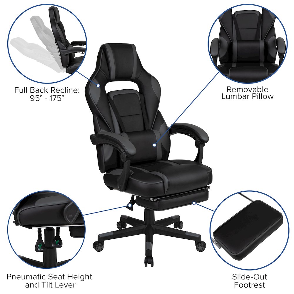 Black Gaming Desk/Headphone Hook/Monitor Stand & Black Back/Arms Gaming Chair. Picture 4