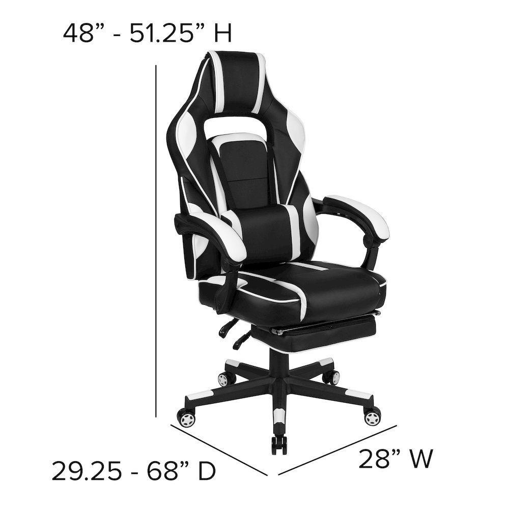 Black Gaming Desk/Headphone Hook/Monitor Stand & White Back/Arms Gaming Chair. Picture 6
