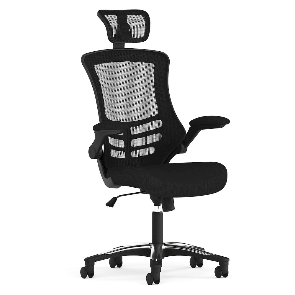 High-Back Black Mesh Swivel Executive Office Chair and Adjustable Headrest. Picture 3
