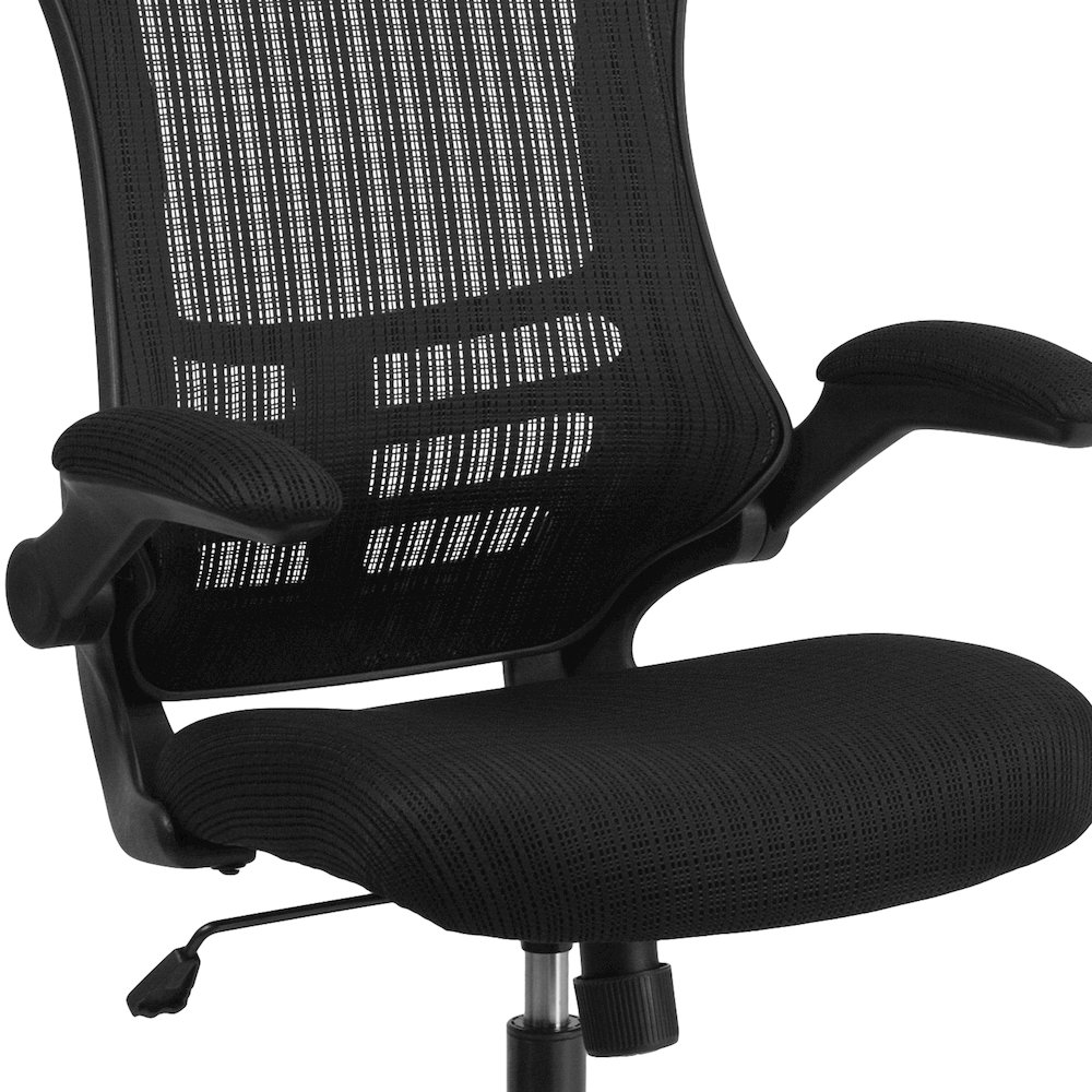 High-Back Black Mesh Swivel Executive Office Chair and Adjustable Headrest. Picture 17